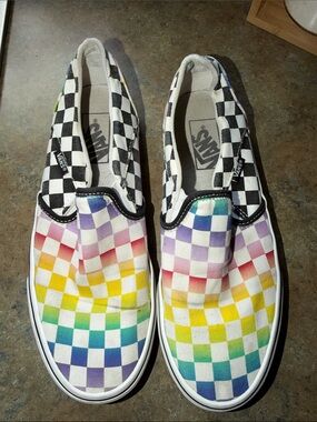 Vans Rainbow Checkerboard Slip-On Sneakers